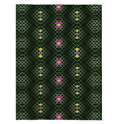 Sherpa blanket with Elegant Damask design draped on a bed